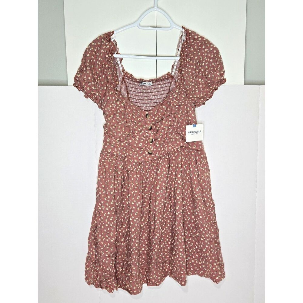 Arizona Jean Co Floral Smocked Mini Dress | Women's Size M | Coral Boho Shirr